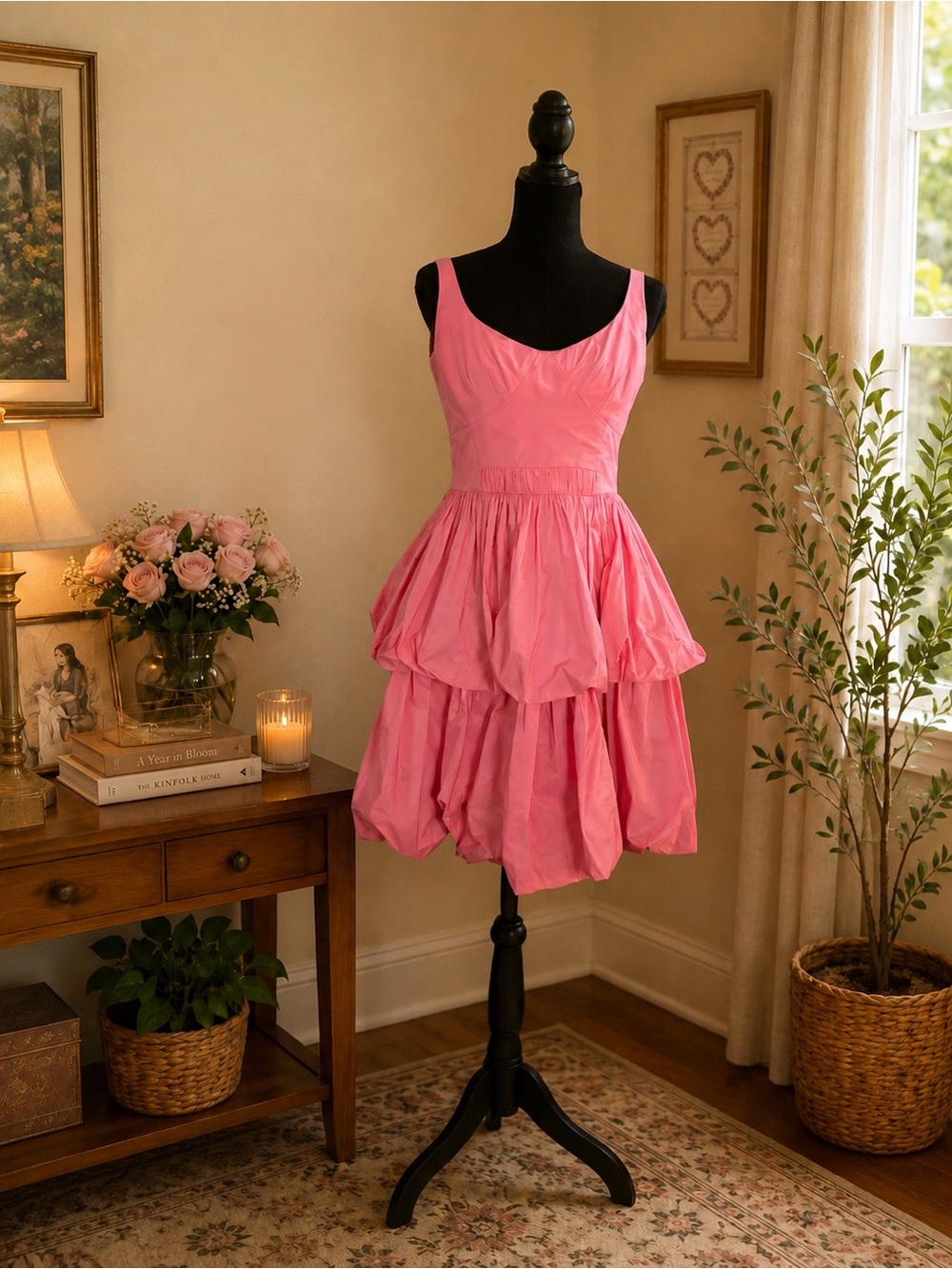 ANTONIO MELANI Bright Pink Tiered Bubble Hem Dress